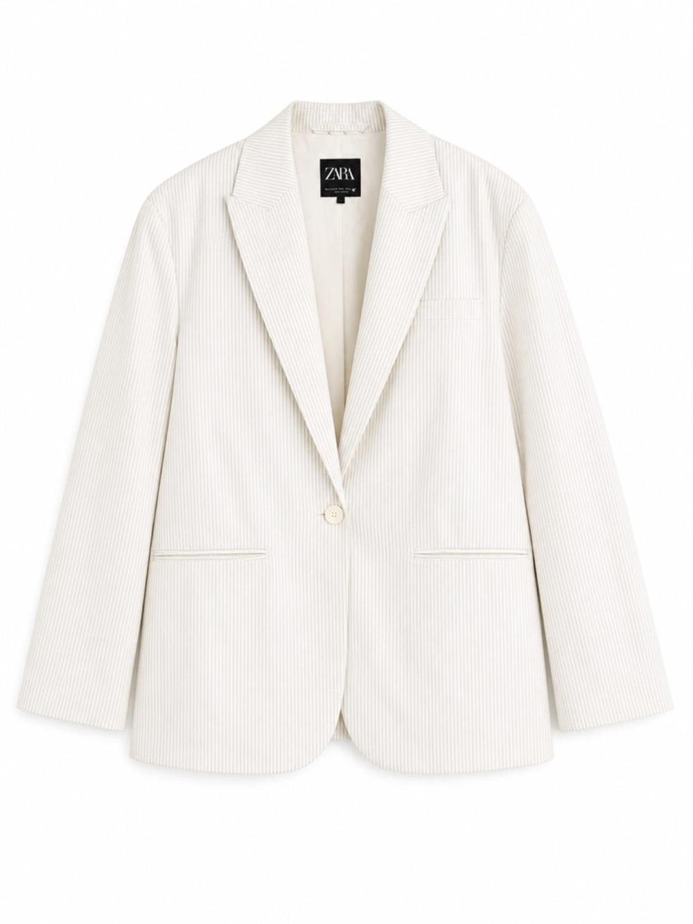 ZARA White Pinstripe Oversized Blazer Single Button